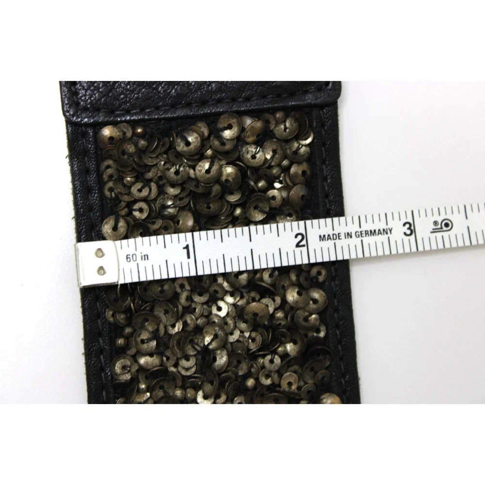 Vintage 80s Streets Ahead Size M Women's Belt Black Leather & Stretch Sequin